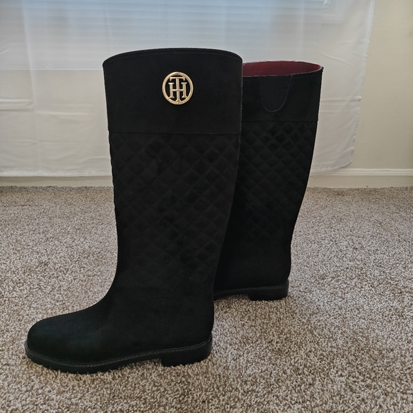 Tommy Hilfiger Babette Black Suede Quilted Rain Boot 9M - Picture 3 of 8